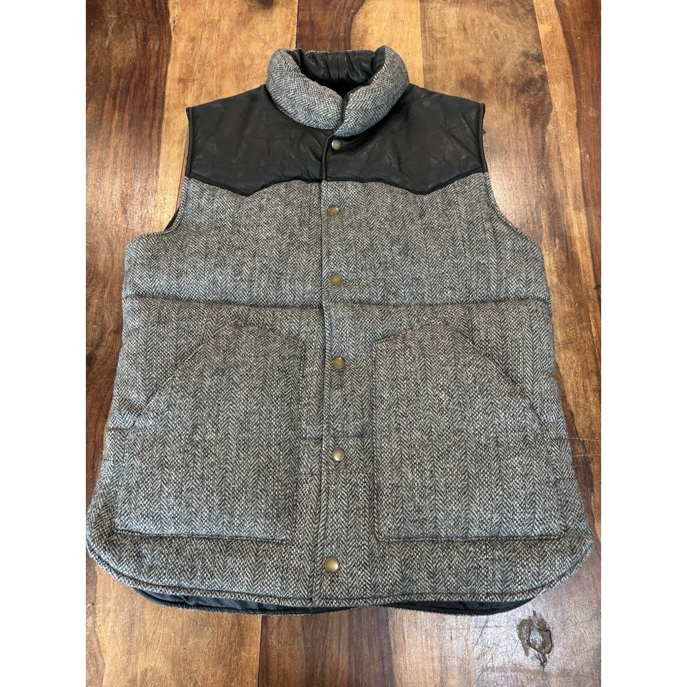 NWTO Harris Tweed Puffer Vest XL Mens 100% Wool Herringbone Grey Black Tweed